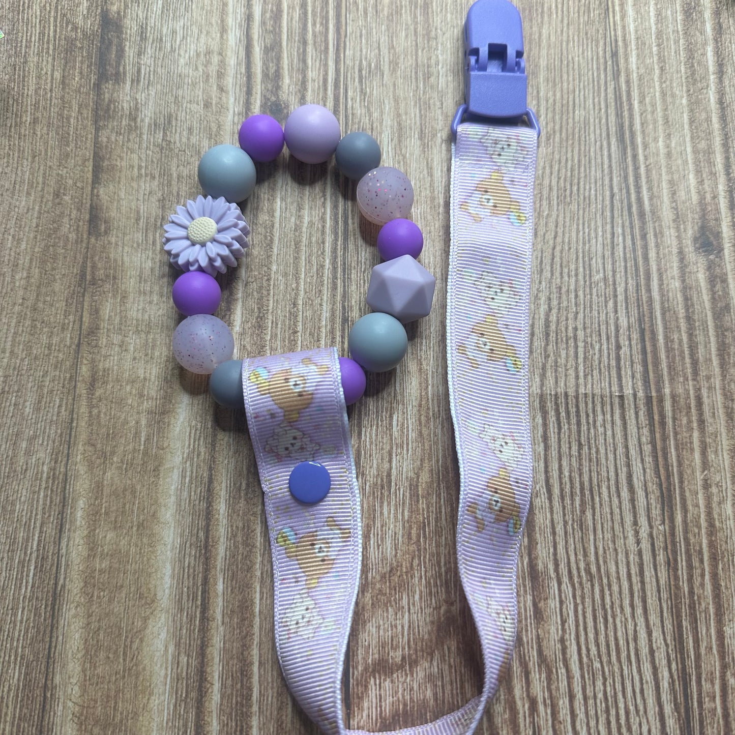 Purple bear Teether + Clip set