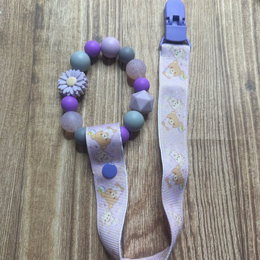 Purple bear Teether + Clip set