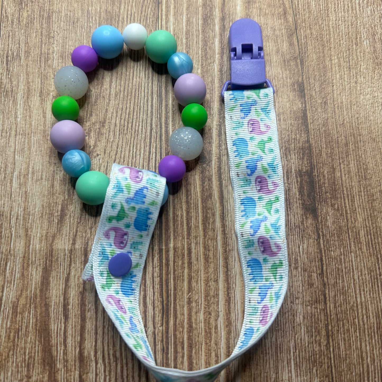 Purple Dino Teether + Clip set